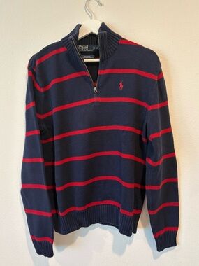 Polo by Ralph Lauren Navy with Red Stripes Half-Zip Sweater
